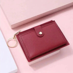 Card Sleeve Wallet with Keyring - Wine Red